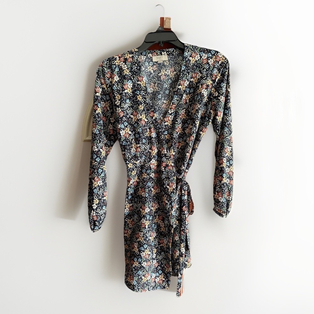 Anne Klein Loft Wrap Midi‎ Dress Size 00P L/S Tie Waist Floral Petite XXS